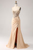 Load image into Gallery viewer, Elegant Champagne Mermaid Pleated Satin Prom Dress With Appliques