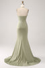 Load image into Gallery viewer, Sheath Pistachio V-Neck Beaded Long Prom Dress With Slit