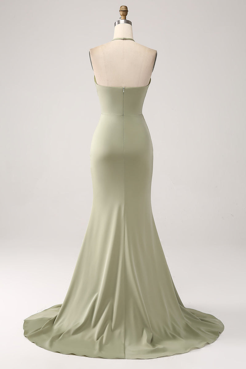 Load image into Gallery viewer, Sheath Pistachio V-Neck Beaded Long Prom Dress With Slit