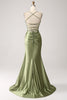 Load image into Gallery viewer, Army Green Mermaid Cowl Neckline Sequin Long Prom Dress With Slit