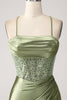 Load image into Gallery viewer, Army Green Mermaid Cowl Neckline Sequin Long Prom Dress With Slit