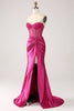 Load image into Gallery viewer, Fuchsia Mermaid Sweetheart Pleated Long Corset Satin Prom Dress With Slit