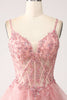 Load image into Gallery viewer, Blush A-Line Spaghetti Straps Tiered Tulle Corset Long Prom Dress