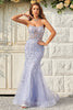 Load image into Gallery viewer, Purple Tulle Beaded Mermaid Prom Dress with Appliques