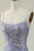 Load image into Gallery viewer, Beaded Purple Tulle Mermaid Prom Dress with Appliques