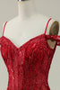 Load image into Gallery viewer, Off the Shoulder Burgundy Mermaid Corset Prom Dress with Sequins