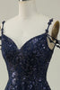 Load image into Gallery viewer, Off the Shoulder Navy A Line Glitter Prom Dress with Sequins