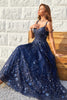 Load image into Gallery viewer, Off the Shoulder Navy A Line Glitter Prom Dress with Sequins