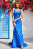 Load image into Gallery viewer, Royal Blue Mermaid Spaghetti Straps Prom Dress with Ruffles