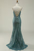 Load image into Gallery viewer, Green Spaghetti Straps Glitter Prom Dress with Appliques