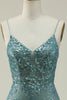 Load image into Gallery viewer, Green Spaghetti Straps Glitter Prom Dress with Appliques