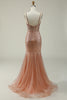 Load image into Gallery viewer, Blush Spaghetti Straps Tulle Glitter Corset Prom Dress