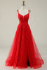 Load image into Gallery viewer, Red A Line Tulle Appliques Prom Dress with Slit