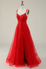 Load image into Gallery viewer, Red A Line Tulle Appliques Prom Dress with Slit