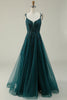 Load image into Gallery viewer, Dark Green A Line Tulle Appliques Prom Dress with Slit