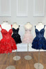 Load image into Gallery viewer, Sparkly Red Corset Tiered Lace A-Line Short Graduation Dress