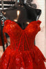 Load image into Gallery viewer, Sparkly Red Corset Tiered Lace A-Line Short Graduation Dress