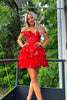 Load image into Gallery viewer, Sparkly Red Corset Tiered Lace A-Line Short Graduation Dress