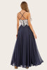 Load image into Gallery viewer, Dusty Blue Long Chiffon Prom Dress with Lace