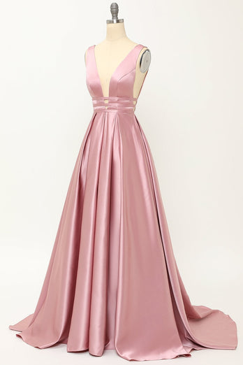 Blush Satin Long Prom Dress