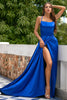 Load image into Gallery viewer, Royal Blue Backless Satin Prom Dress with Slit