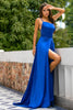 Load image into Gallery viewer, Royal Blue Backless Satin Prom Dress with Slit