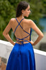 Load image into Gallery viewer, Royal Blue Backless Satin Prom Dress with Slit