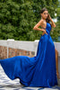 Load image into Gallery viewer, Royal Blue Backless Satin Prom Dress with Slit