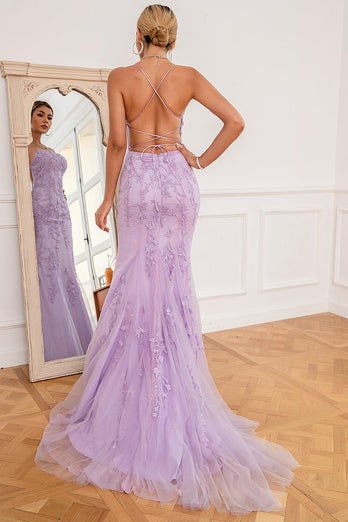 Light Purple Mermaid Long Prom Dress with Appliques