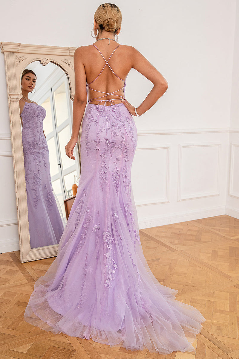 Load image into Gallery viewer, Light Purple Mermaid Long Prom Dress with Appliques