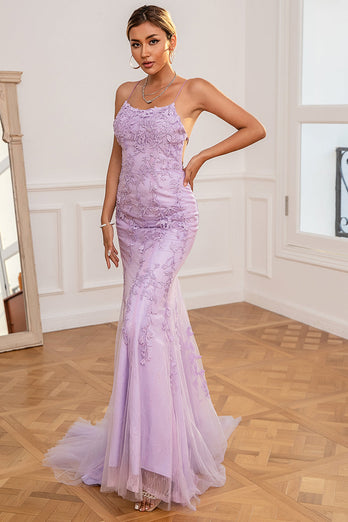 Light Purple Mermaid Long Prom Dress with Appliques