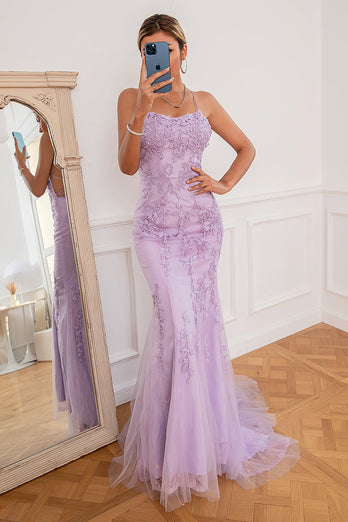 Light Purple Mermaid Long Prom Dress with Appliques