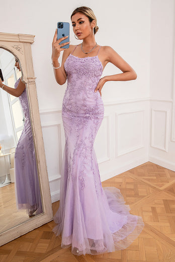 Light Purple Mermaid Long Prom Dress with Appliques