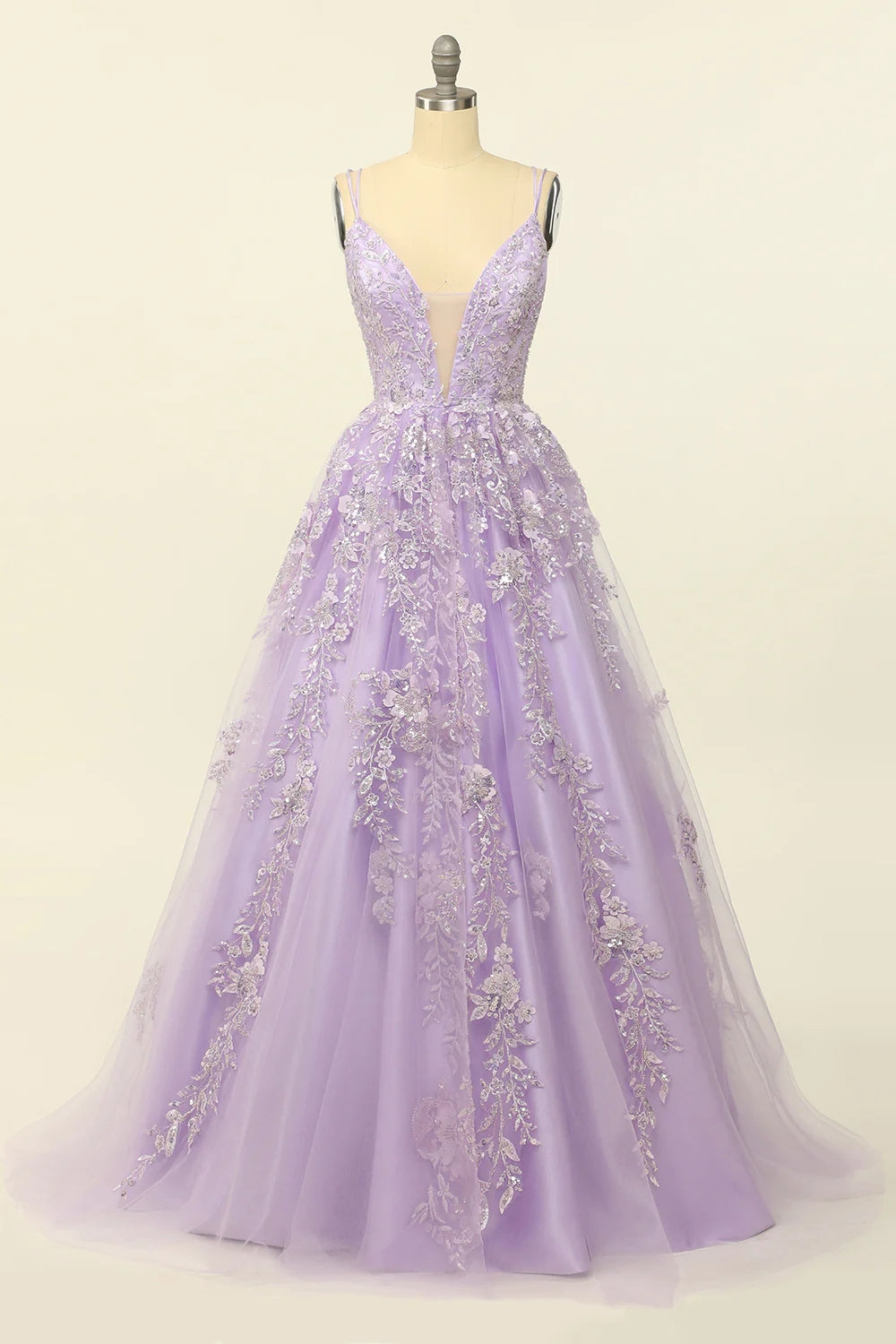 Beading A Line Lavender Prom Dress with Appliques