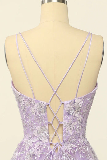 Beading A Line Lavender Prom Dress with Appliques