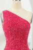 Load image into Gallery viewer, Hot Pink Open Sequins One Shoulder Tight Homecoming Dress