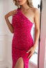 Load image into Gallery viewer, Fuchsia Sequin Long Prom Dress with Slit