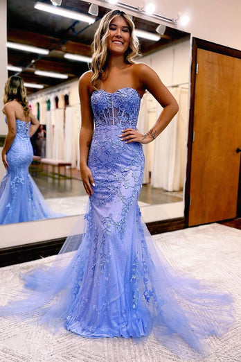 Light blue outlet strapless prom dress