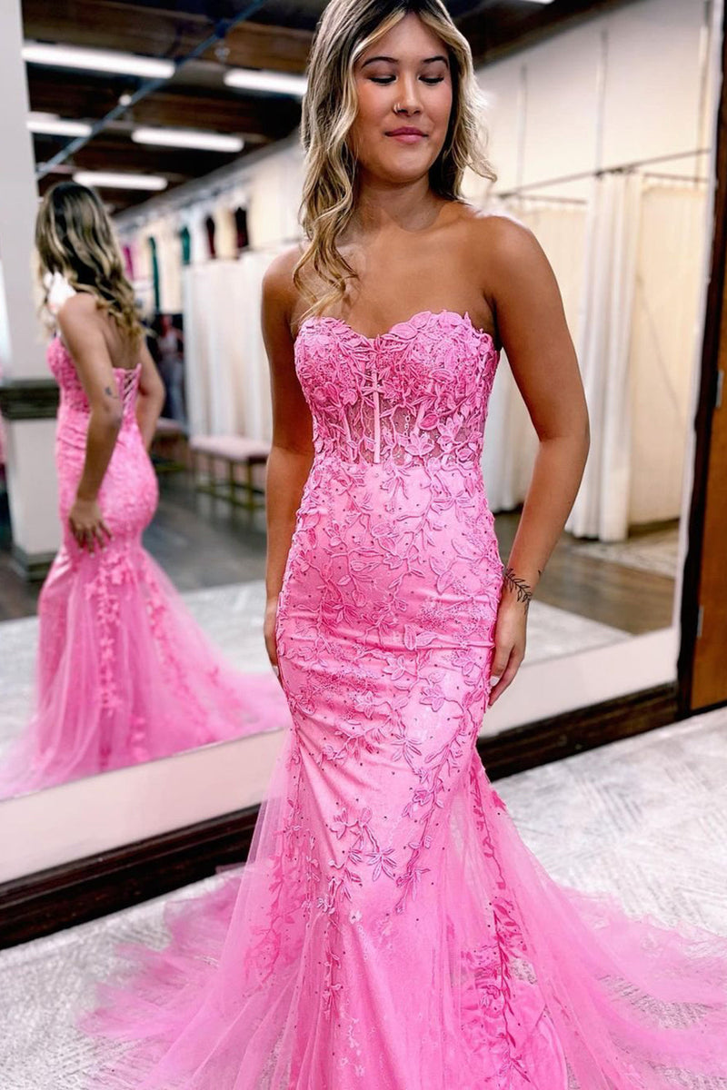 Load image into Gallery viewer, Strapless Mermaid Corset Prom Dress with Appliques