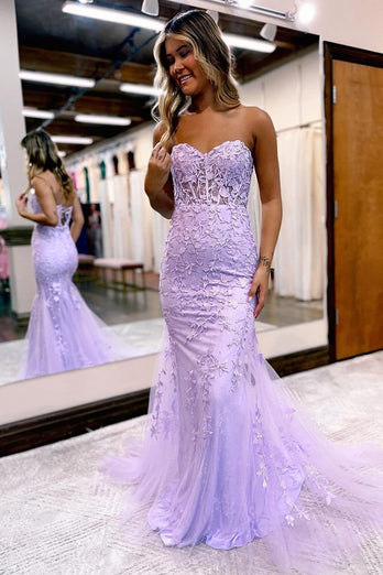 Strapless Mermaid Corset Prom Dress with Appliques