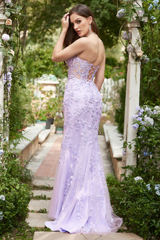 Lavender Strapless Mermaid Prom Dress with Appliques