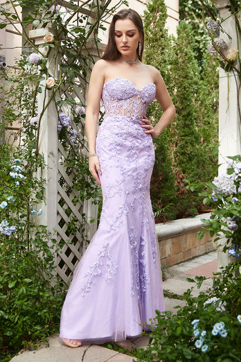 Lavender Strapless Mermaid Prom Dress with Appliques