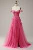 Load image into Gallery viewer, Off the Shoulder Hot Pink Prom Dress with Appliques