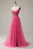 Load image into Gallery viewer, Off the Shoulder Hot Pink Prom Dress with Appliques