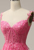 Load image into Gallery viewer, Off the Shoulder Hot Pink Prom Dress with Appliques