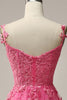 Load image into Gallery viewer, Off the Shoulder Hot Pink Prom Dress with Appliques