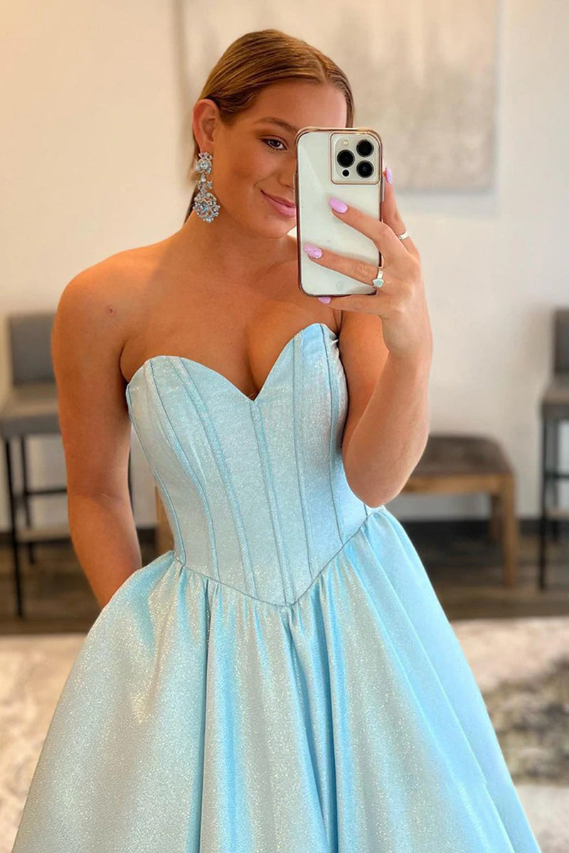 Load image into Gallery viewer, Sweetheart A-Line Strapless Blue Corset Prom Dress