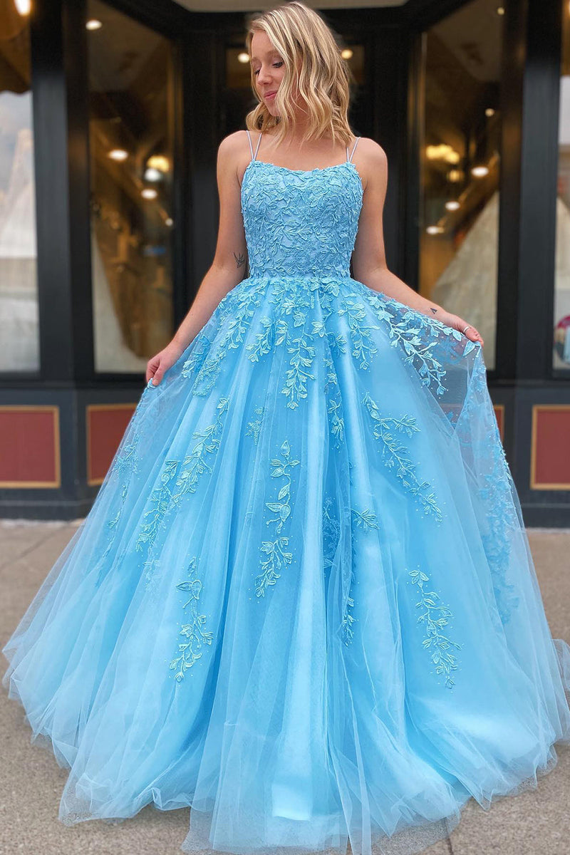 Load image into Gallery viewer, Spaghetti Straps Long Princess Prom Dress with Appliques