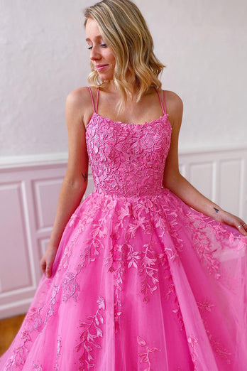 Spaghetti Straps Long Princess Prom Dress with Appliques