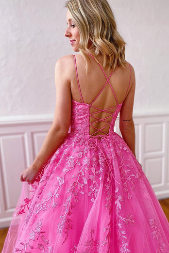 Spaghetti Straps Long Princess Prom Dress with Appliques